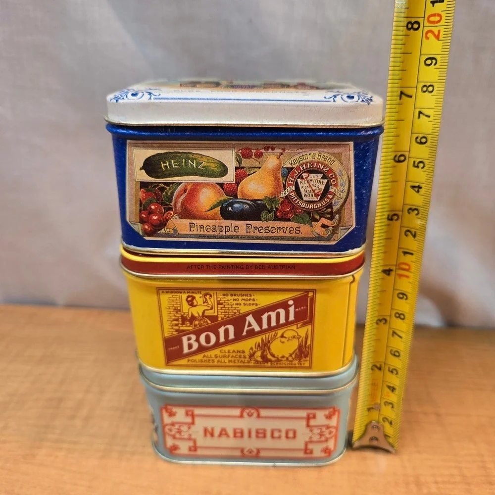 3 Retro Reproduction Bristol Ware Tins 1983 Bon Ami, Heinz, Nabisco Great Shape!